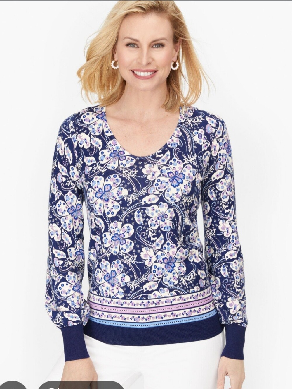 Talbots Bishop Sleeve Sweater - Magic Floral Medium